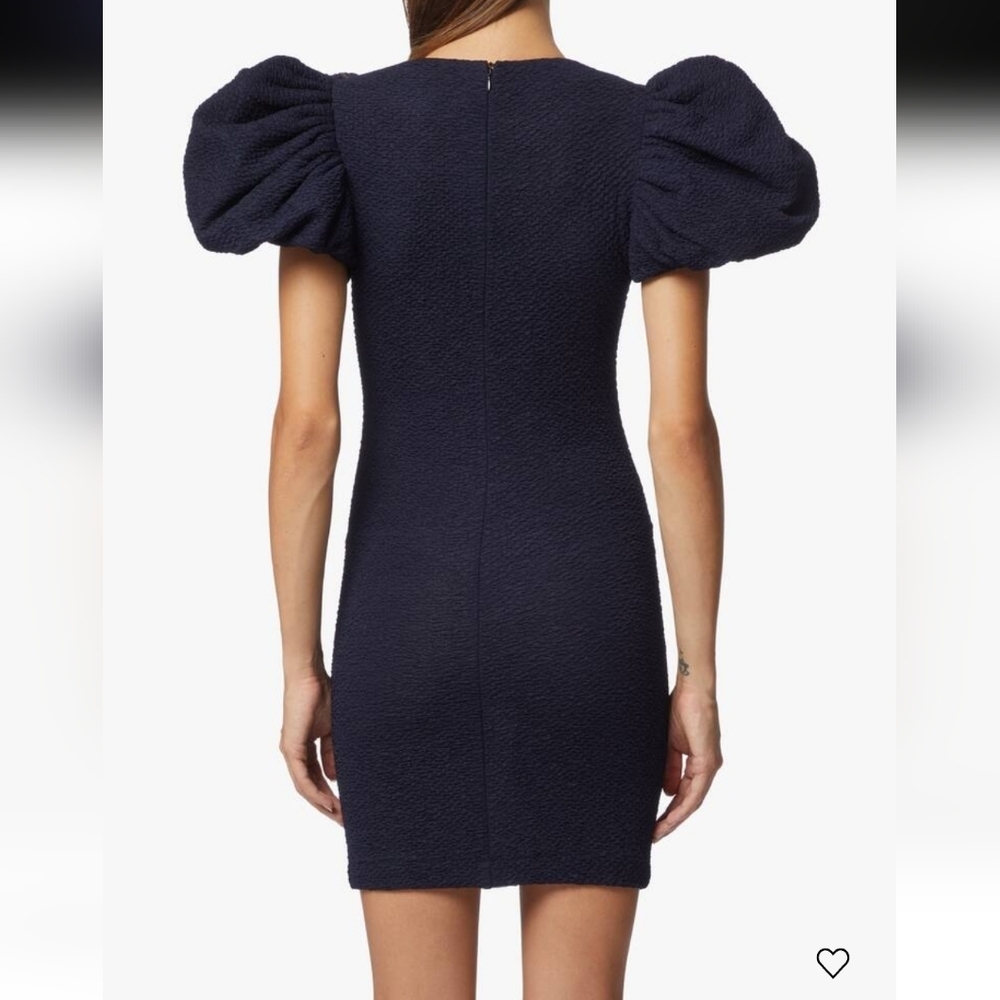 Rotate Birger Christensen Ruby Puff-Sleeve Mini Dress in Navy Blue Polyester - Picture 2 of 15